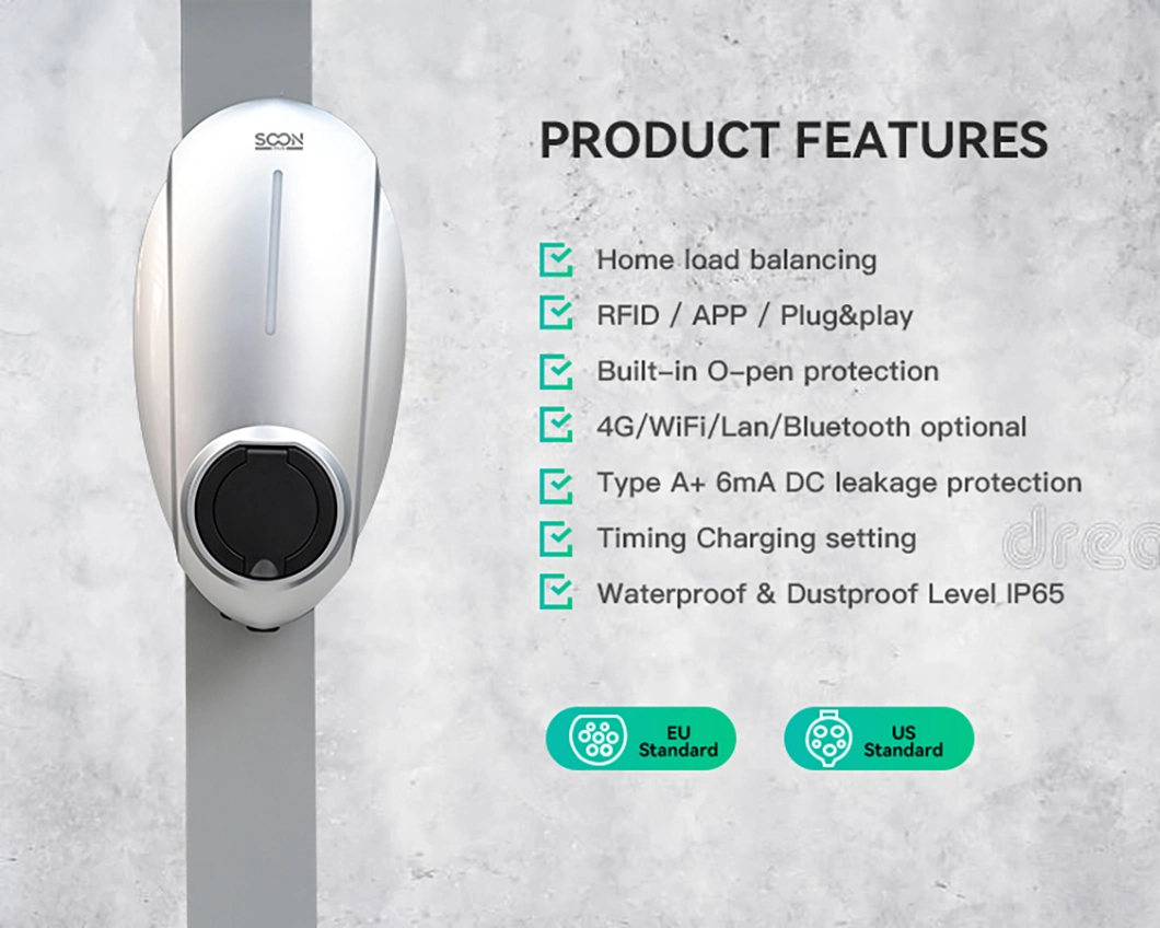 O-Pen Protection 7kw Floor Mounted Hybrid Home Wall Box Type 2 AC EV Car Charger 16A 32A with Ukca Certificates