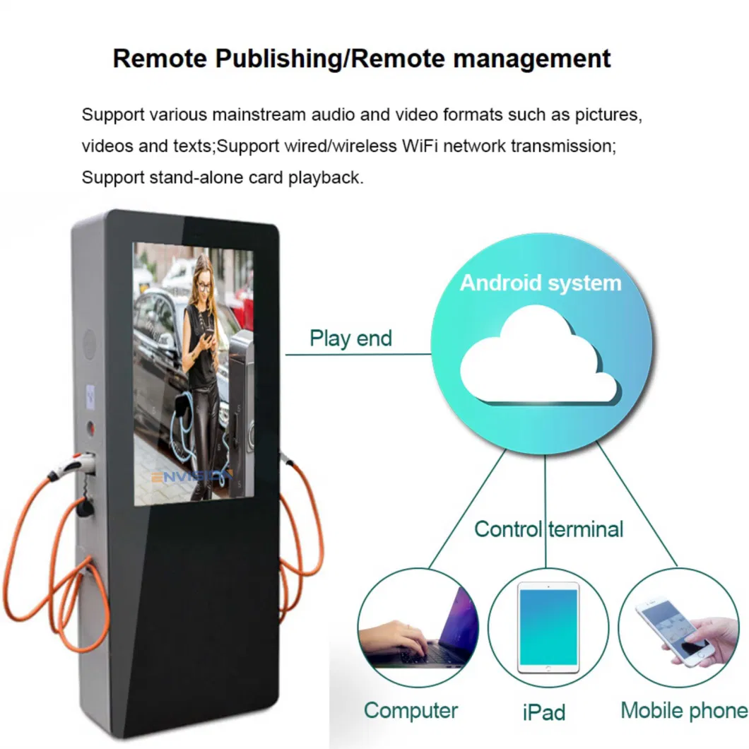 EV Charger Pile with Outdoor LCD Display Ocpp 1.6j 1 Phase/3 Phases 220V/380V 7/22/43kw