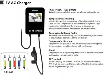 Type2 Cargador de pared para EV 11kW Estación de carga para coche en casa