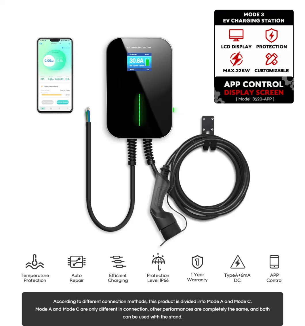 Besen Wholesale CE TUV RoHS Approved 16A 32A 3.6kw 7kw 11kw 22kw APP WiFi EV Charger Wallbox Type 1 Type 2 Electric EV Car Charging Station