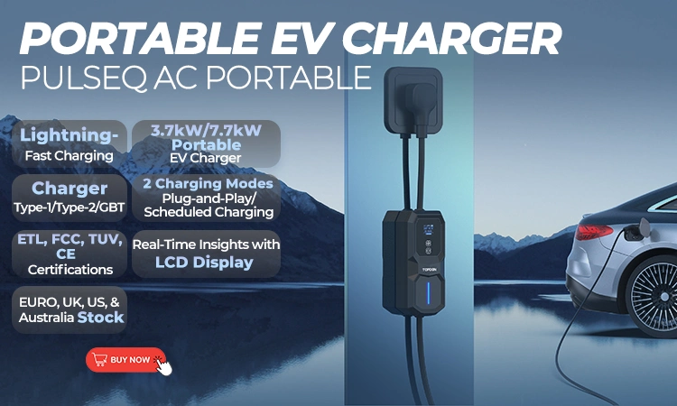 2023 Topdon Factory China New Pulseq AC Portable 7kw 3.7kw 7.7kw Type 1 2 EV Fast Charging Station LCD Display Intelligent Portable EV Charger for Electric Cars