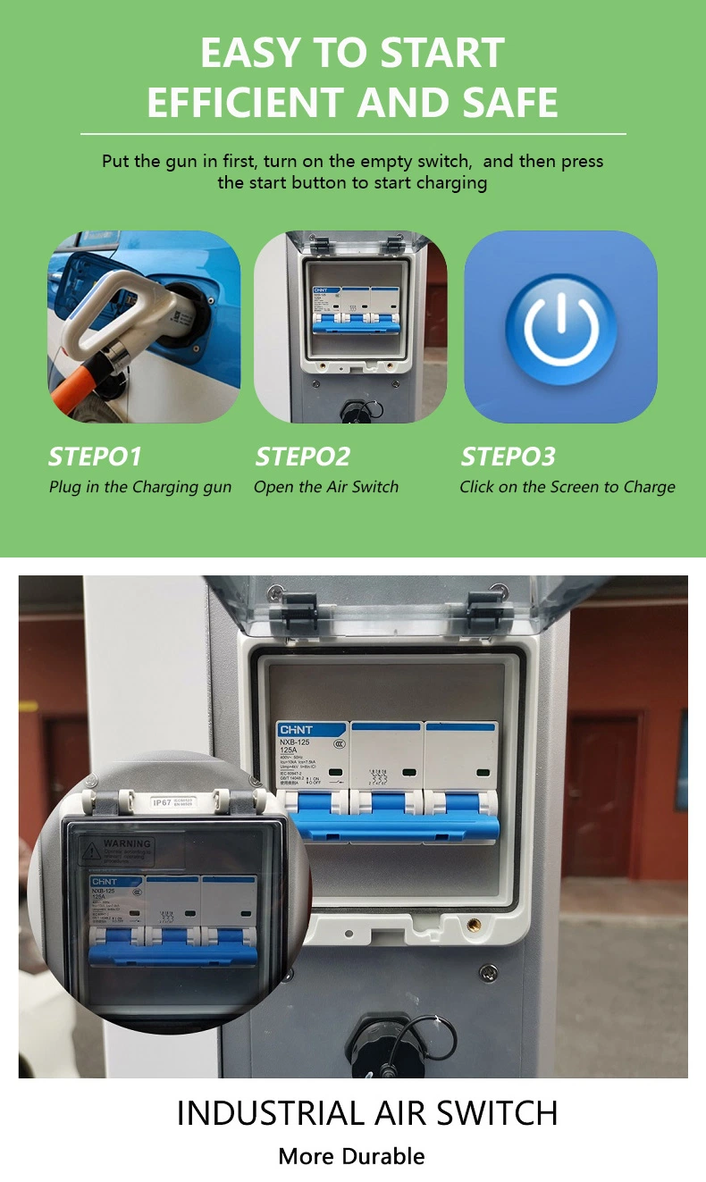 50A Level 1 GB/T Ocpp EV Charger 7kw 15kw 20kw 30kw Electric Vehicle Charger Screen Model DC EV Charger