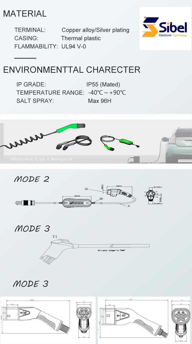 Hot Selling OEM/ODM 16A 250V Mode2 10meter Portable Electric Vehicle Fast EV Charging Cable of EV Charging Station