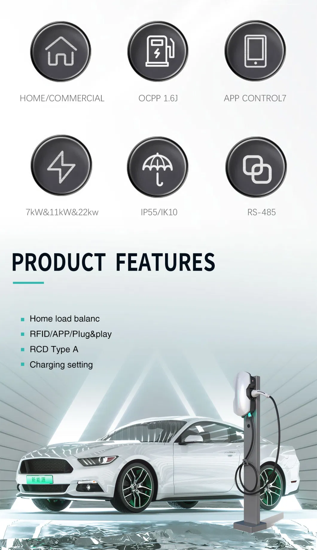 EV Charger 3.5kw 7kw 11kw 22kw Charging Electric Vehicle