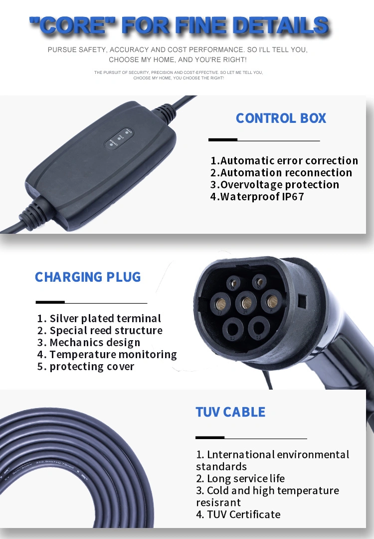 Kangni Wholesale Level 2 EV Charging Box Electric Vehicle EV Charger IP67 16A to Type 2 Plug Portable Electric Vehicle Charging Station