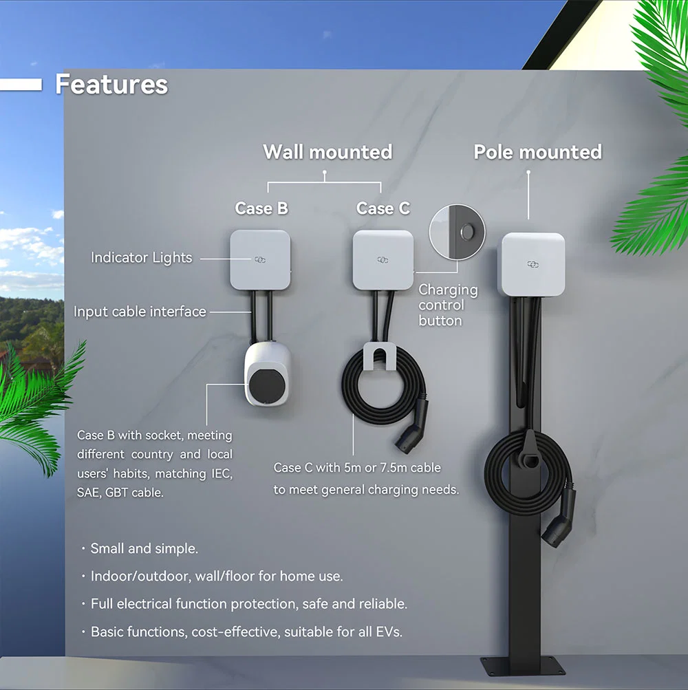 Type 2 Electric Vehicle Charging Connector 32A Adjustable 240V 230V 220V Evse Chargers Box Car Home EV Charger with One-Stop Service and Sample Available