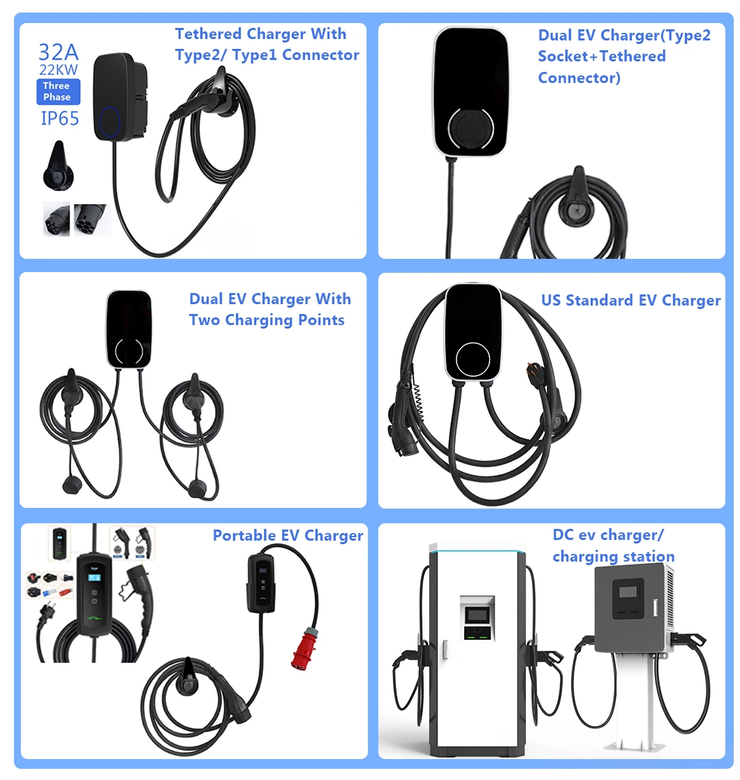 240V Weeyu 7kw 11kw 22kw 3 Phase Type 2 Electric Vehicle Cable Charging Station Wallbox 16A 32A Adjustable EV Charger