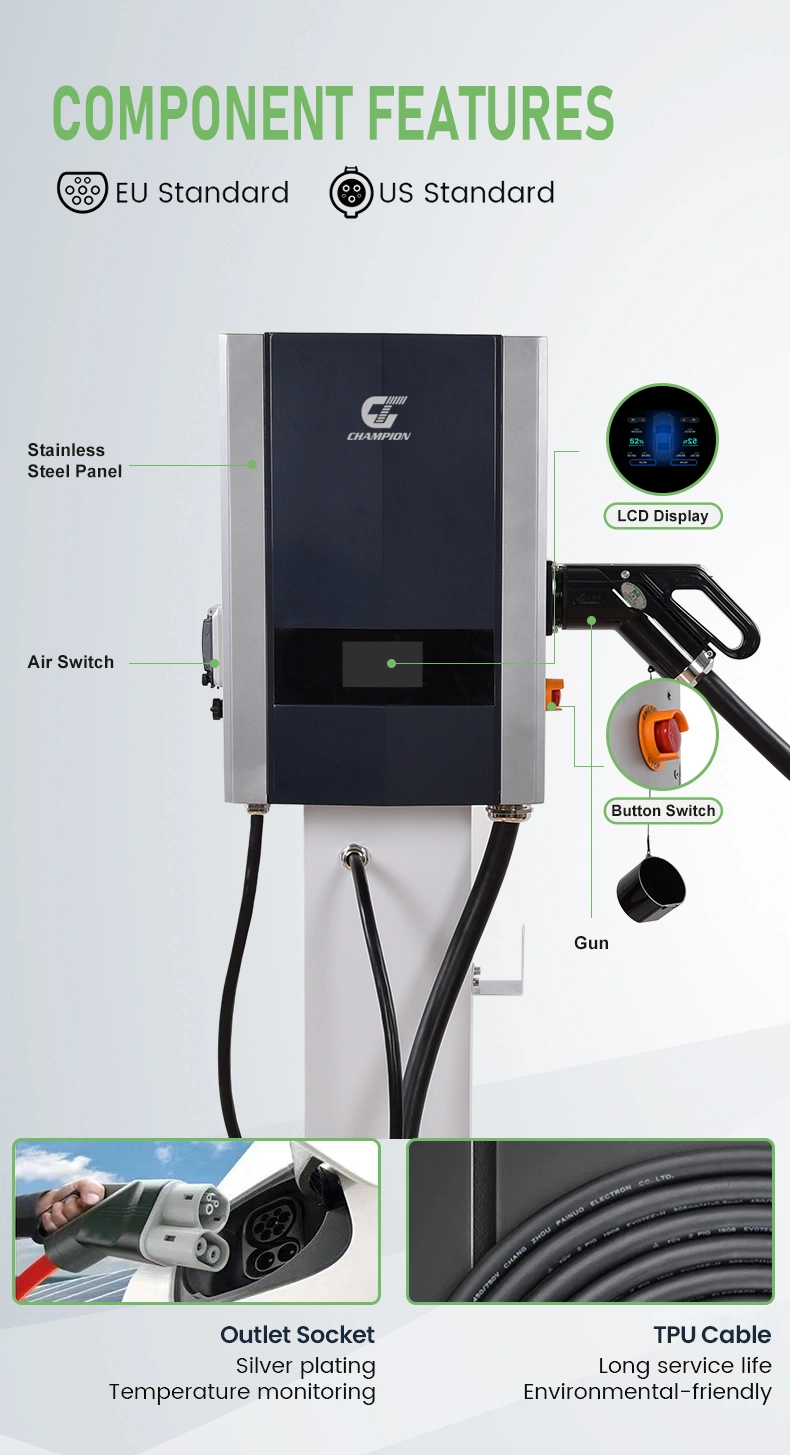 50A Level 1 GB/T Ocpp EV Charger 7kw 15kw 20kw 30kw Electric Vehicle Charger Screen Model DC EV Charger