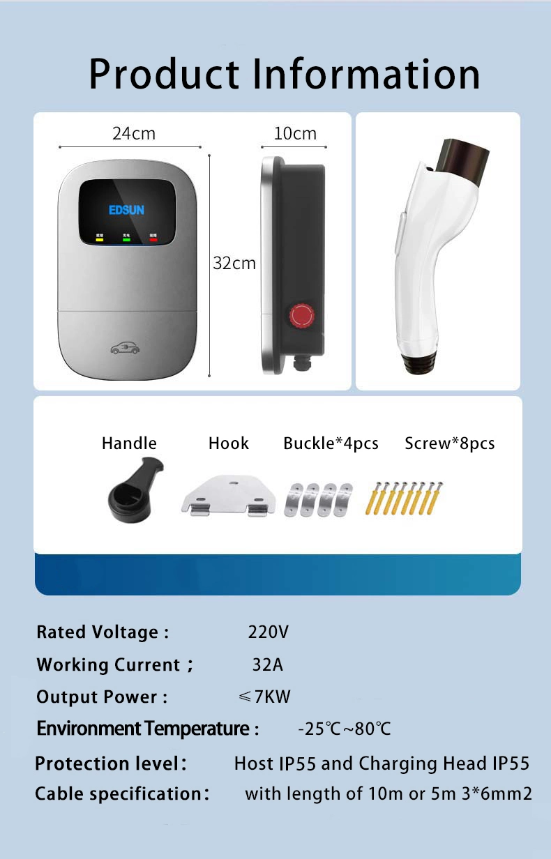 EV Charger Smart Electric Vehicle (EV) Charger 32AMP, 220V Commercial EV Charging Station