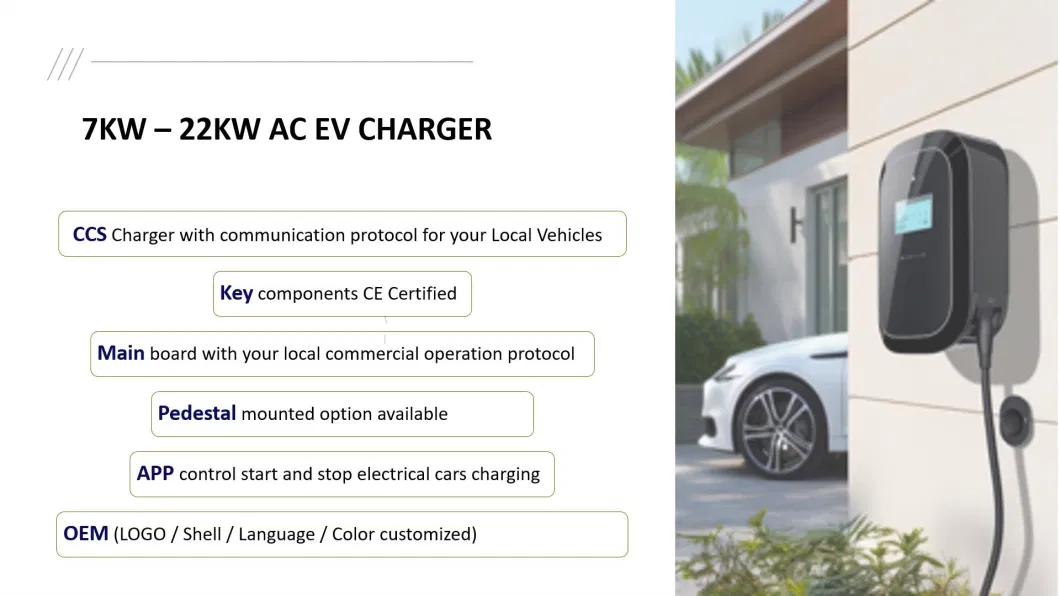 Zhonghe OEM ODM Electric Car EV Charger Type 2 AC Wall Box Home EV Charging Station with 4.3 Inch LCD Display