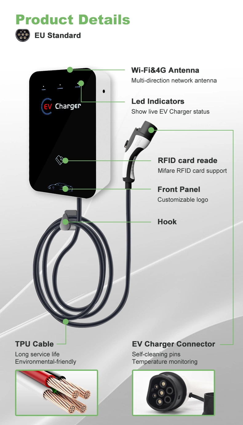 Electric Vehicle Charger with LCD Display 7kw 11kw 22kw 220V Level-2 Single Phase EV Charger