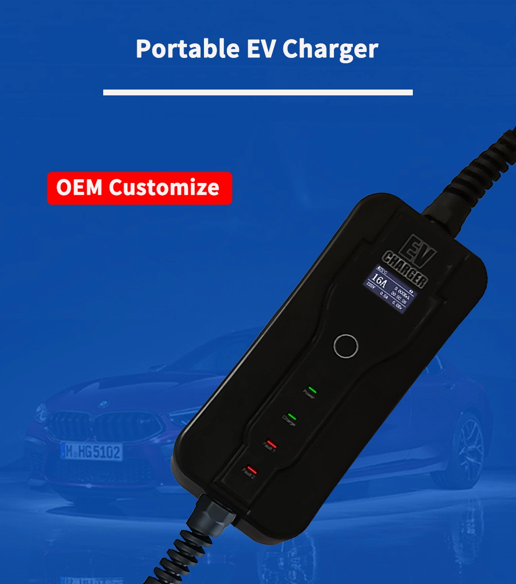AC 220V 240V 380V 400V Slow Portable EV Charger 16A Type 2 Car Battery Charging Station RFID Charging Electric