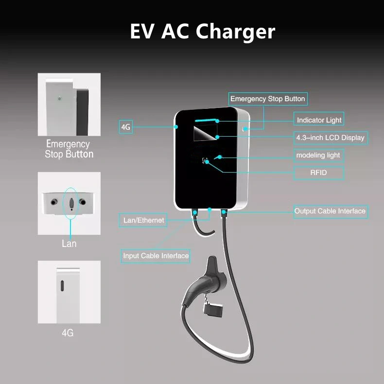 Type2 AC Wall-Mounted EV Charger 7kw Home Car Charging Station