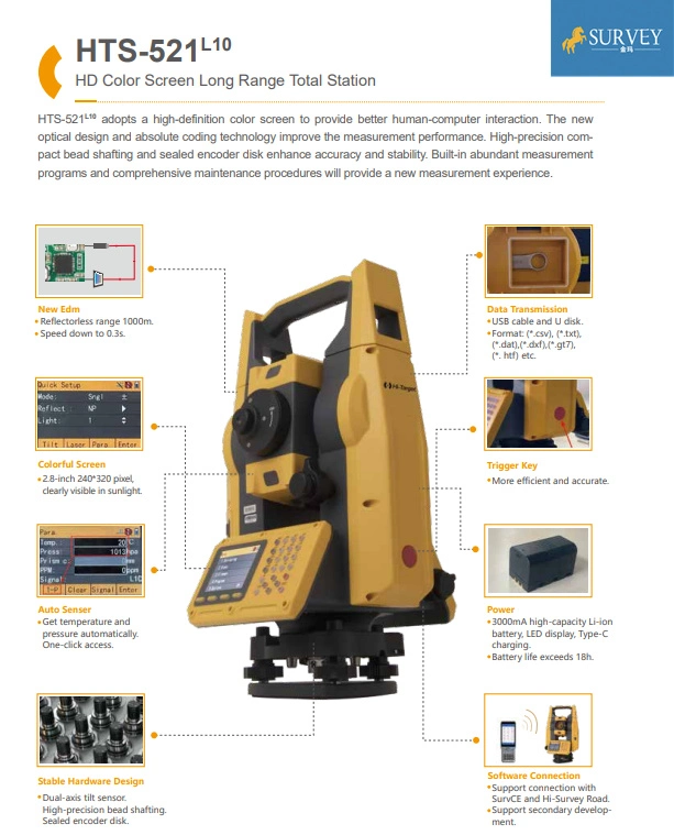 Hot Sale China Brand Hi-Target Long Range Zts-421L10, Hts-521L10 Total Station