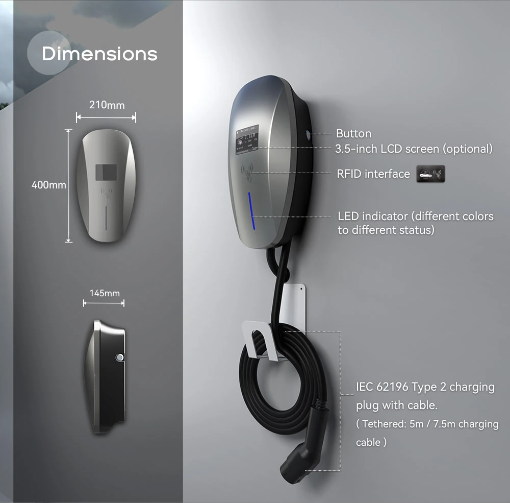 EV Charger Europe Solar EV Battery Charger CE RoHS Reach Pen Protection Smart EV Charging Wallbox EV Charger Station