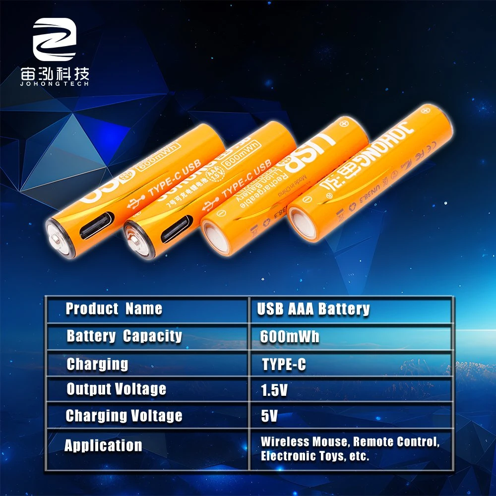 Factory Price Fast Charging Li-ion AAA Batteries with USB Type-C Port