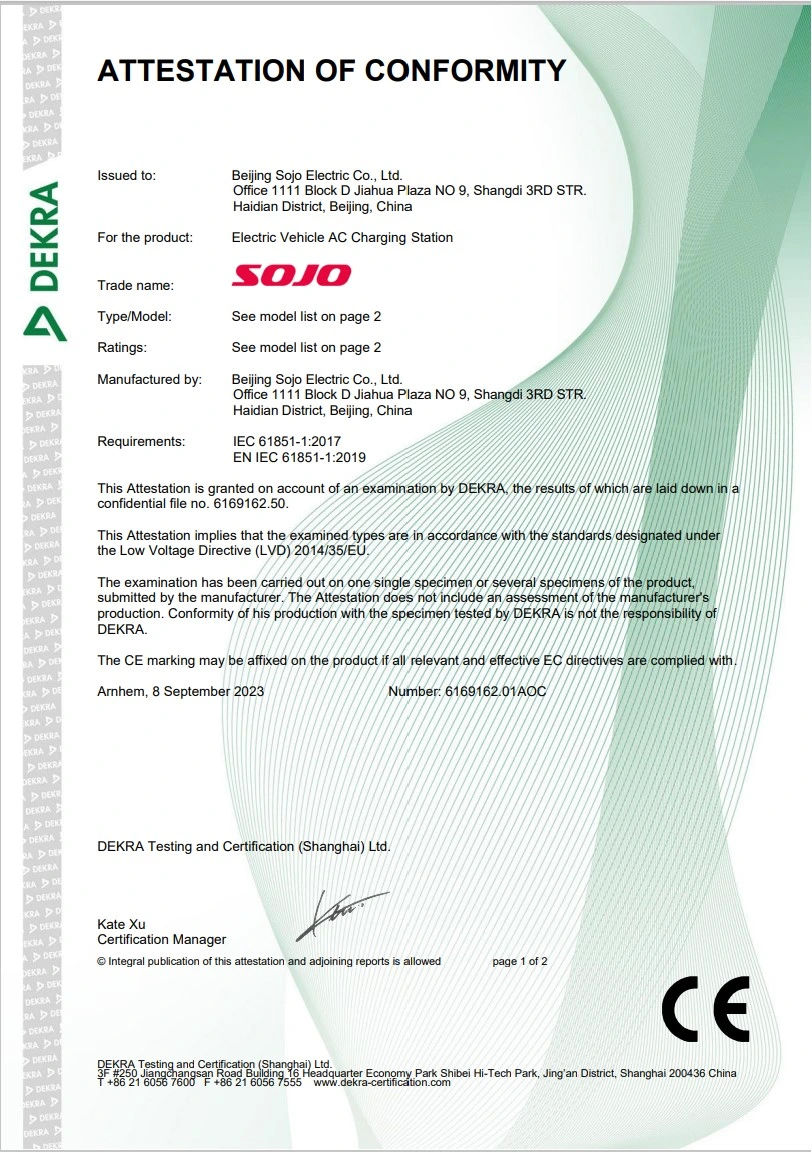Electric Vehicle Charging Station CE Certificate