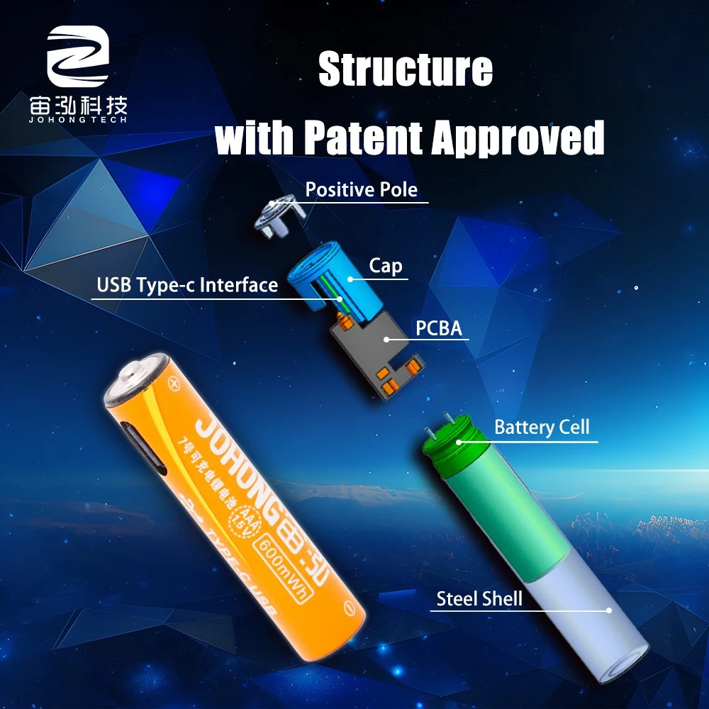 Factory Price Fast Charging Li-ion AAA Batteries with USB Type-C Port