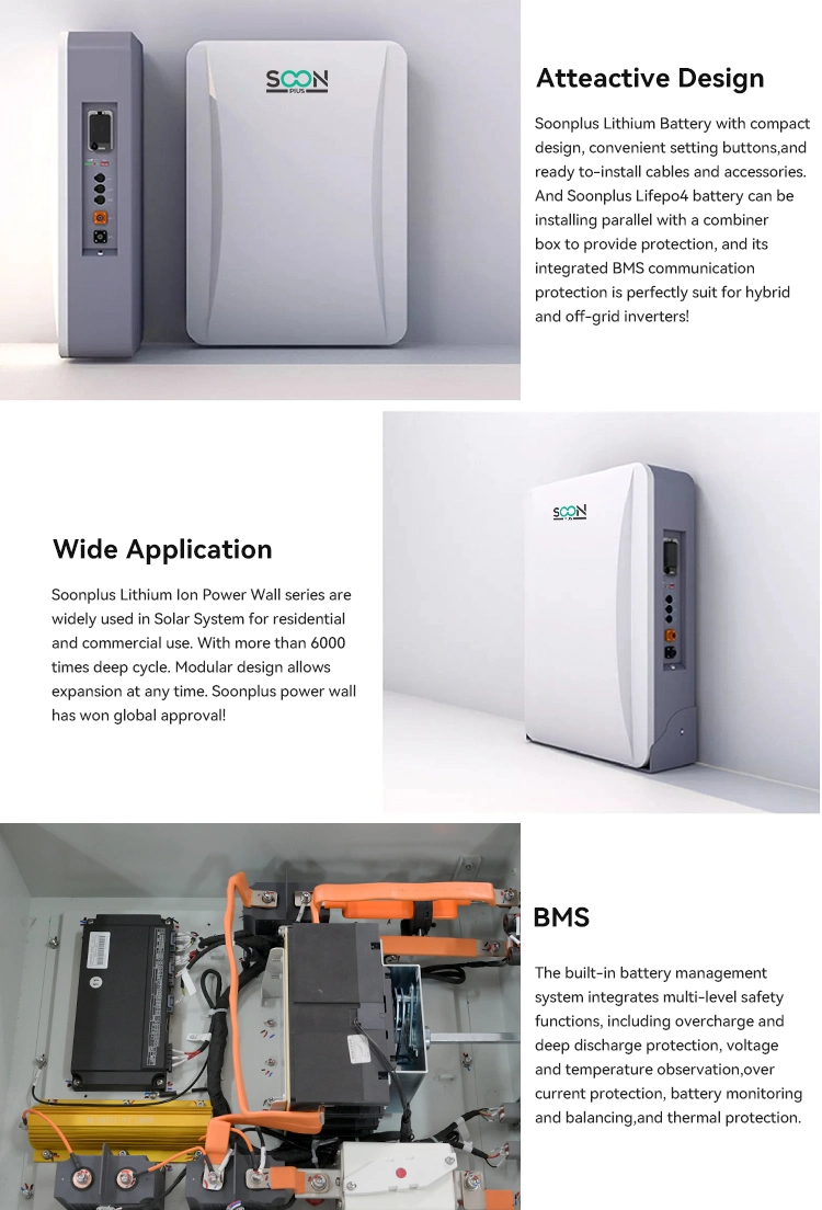 Manufacturer 51.2V LiFePO4 Rechargeable Powerful Charge Power 3kw Lithium Ion Battery for Solar Home Energy Storage with Car Charging