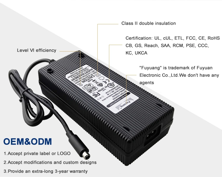 Fuyuang CE UL Kc PSE Approved 29.2V 12A Electric Mobility Scooter Wheelchair LiFePO4 Battery Charger