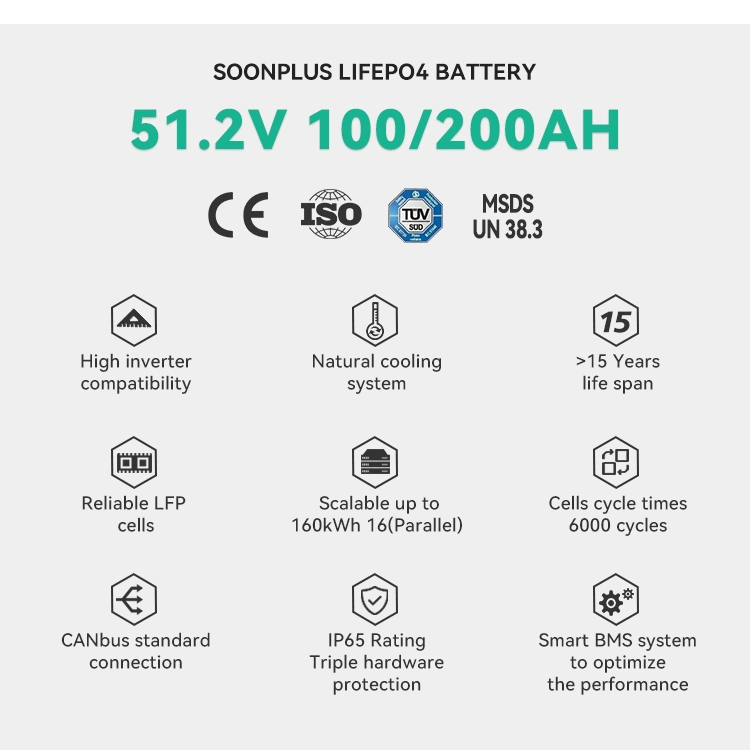 Manufacturer 51.2V LiFePO4 Rechargeable Powerful Charge Power 3kw Lithium Ion Battery for Solar Home Energy Storage with Car Charging