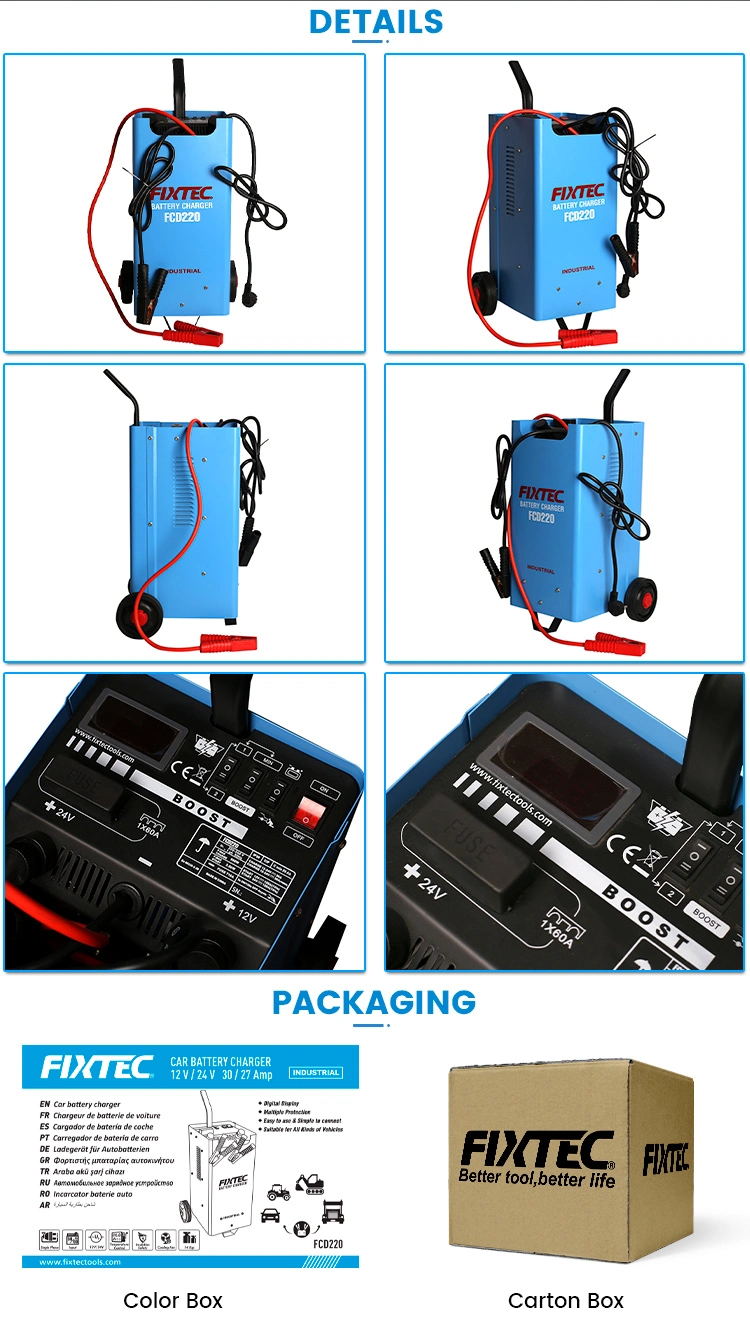 Fixtec 220-240V 50Hz Portable Battery Charger Lead Acid Battery Charger 12V/24V Car Battery Charger