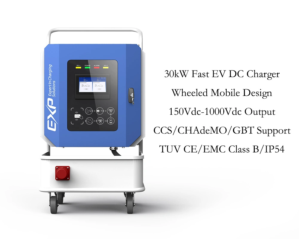 IP54 Cart-Pushing Factory Supplier DC Fast 30kw Movable EV Charger Station Portable Charging Point for Warehouse and Test Use