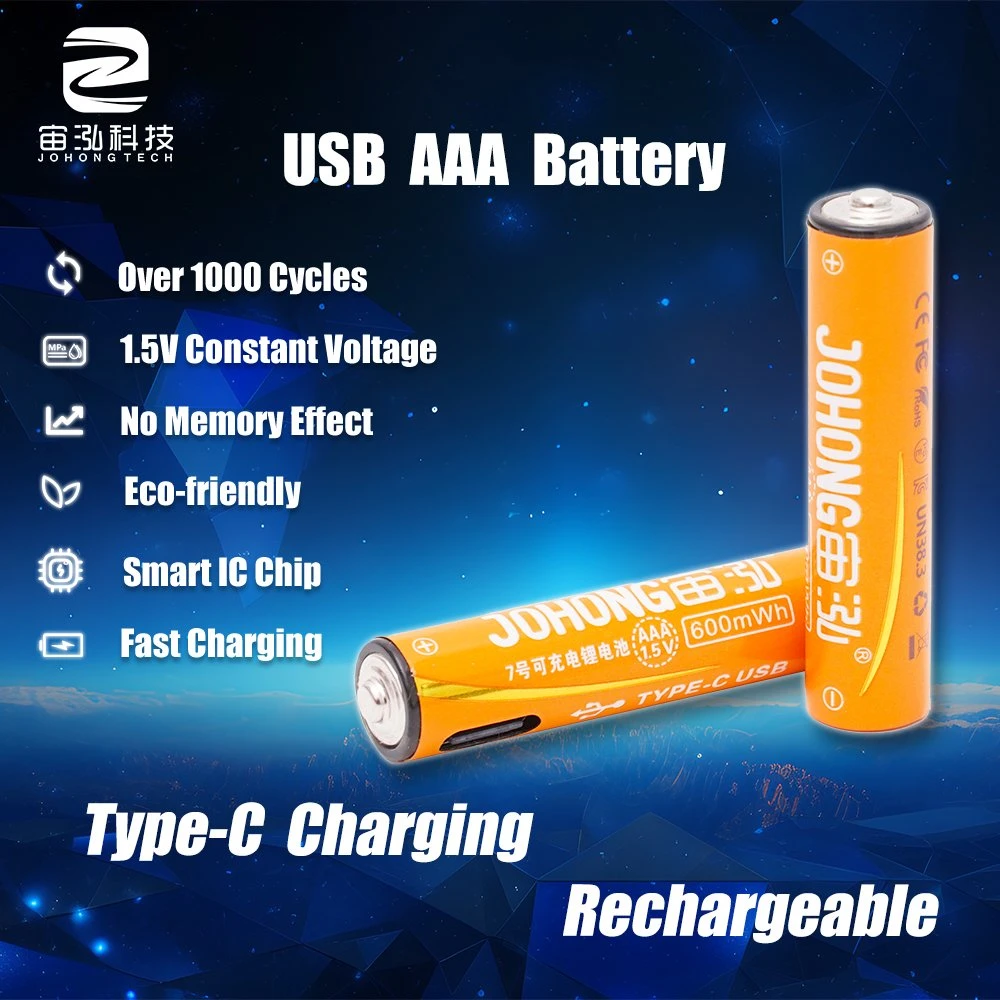Factory Price Fast Charging Li-ion AAA Batteries with USB Type-C Port