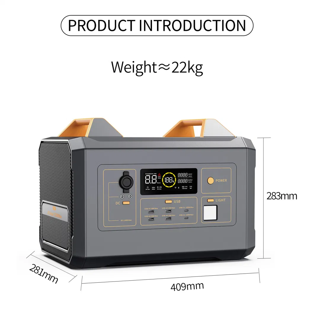 OEM Portable Station 22kg Mobile Lithium-Ion Power Bank LiFePO4 Battery 2200W