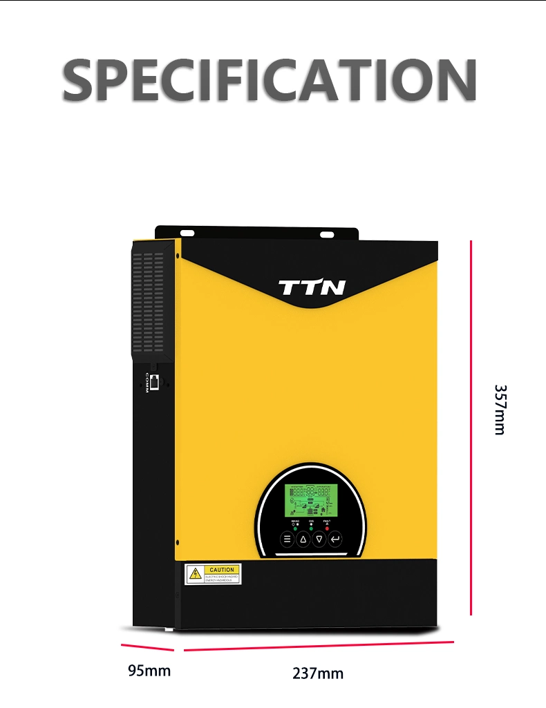 Ttn Factory Price 230VAC 1000/1500W Solar Inverter 80A Charging Current 12V Battery