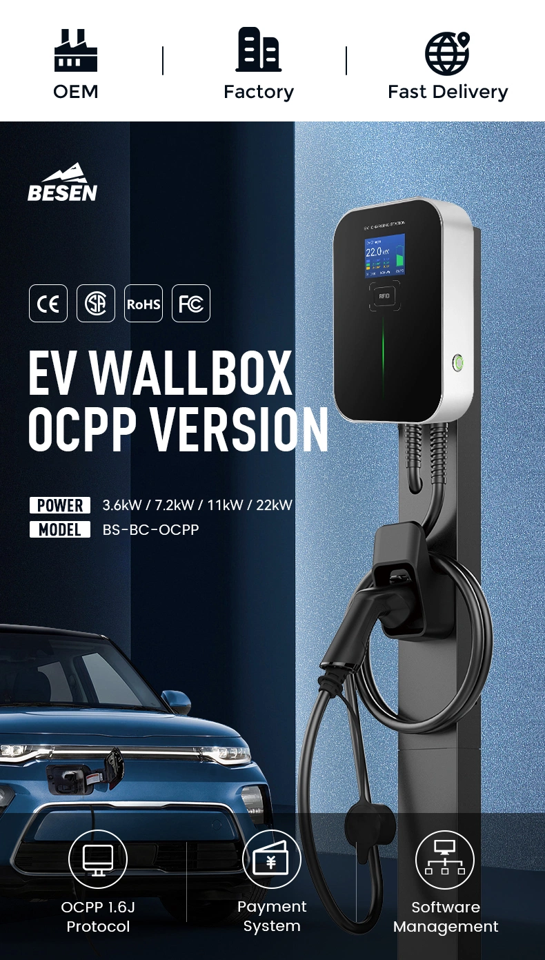 Factory Ocpp 1.6j Wallbox RFID Card 22kw EV Wall Charger Electric Car Charging Station