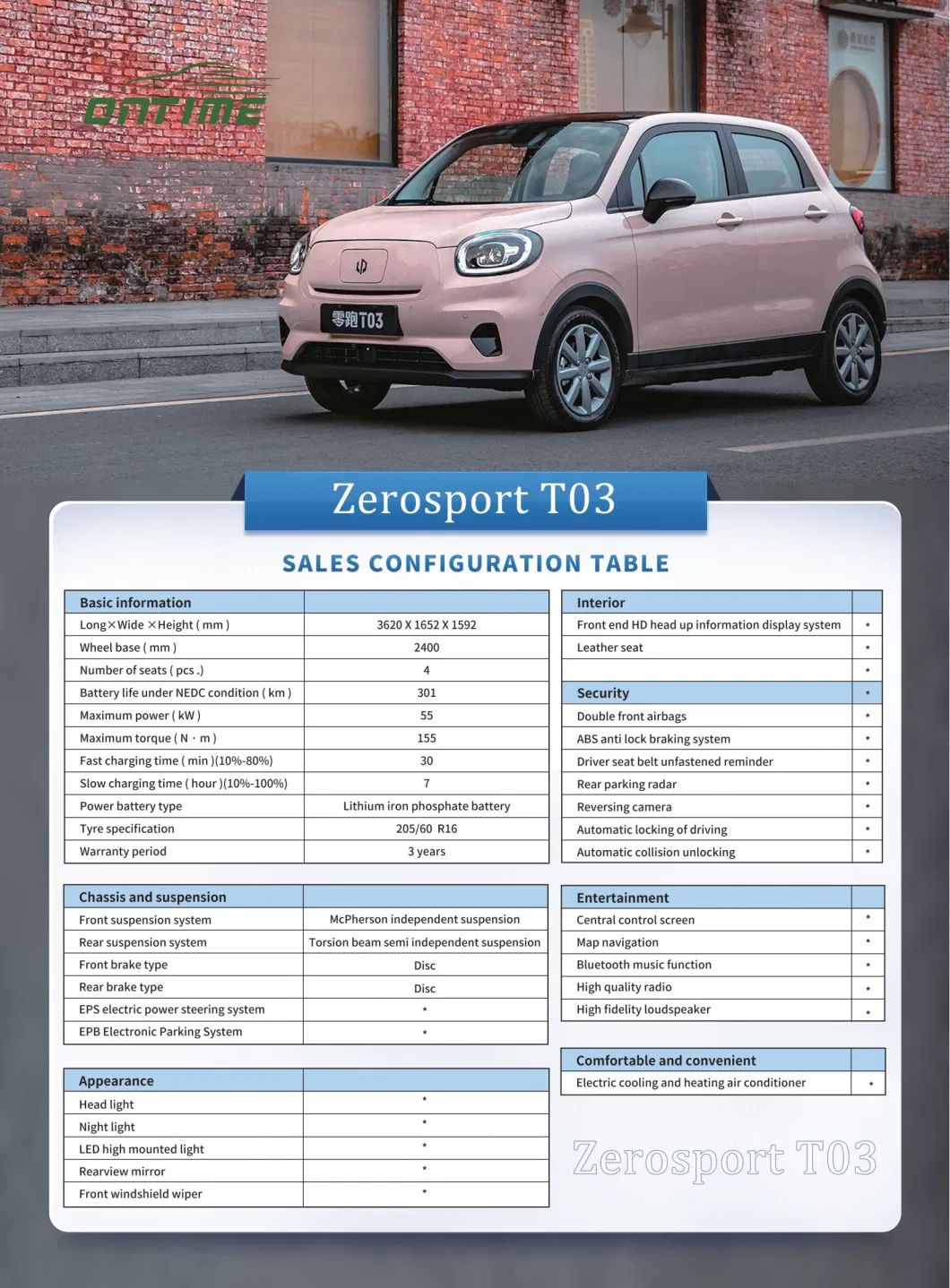 The Popular New Energy Vehicle Series T03 in China with Wholesale Factory Price for Left Wheel Drive Four Wheel Fast Charging Small Electric Vehicles