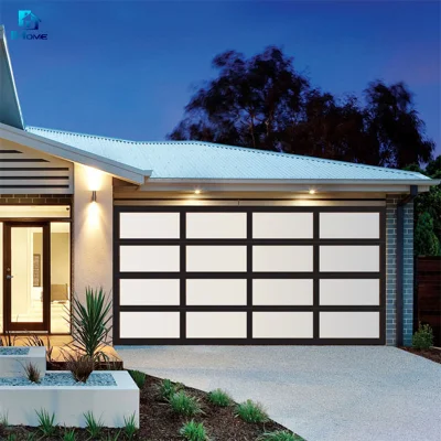 Aluminum Alloy Material Frosted Glass Modern Black Garage Door with Customers Hardware