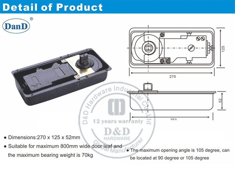 China Manufacturer Stainless Steel Cover Heavy Duty Series Glass Door Closer Accessory Spring Hinge Hydraulic Floor Spring