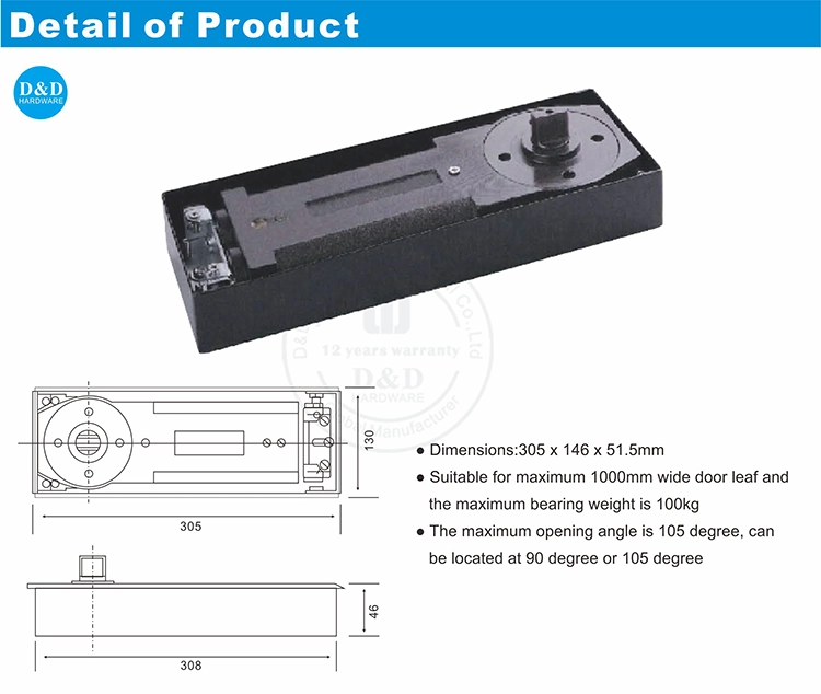 Glass Door Fitting Heavy Duty Floor Spring with Stainless Steel Cover