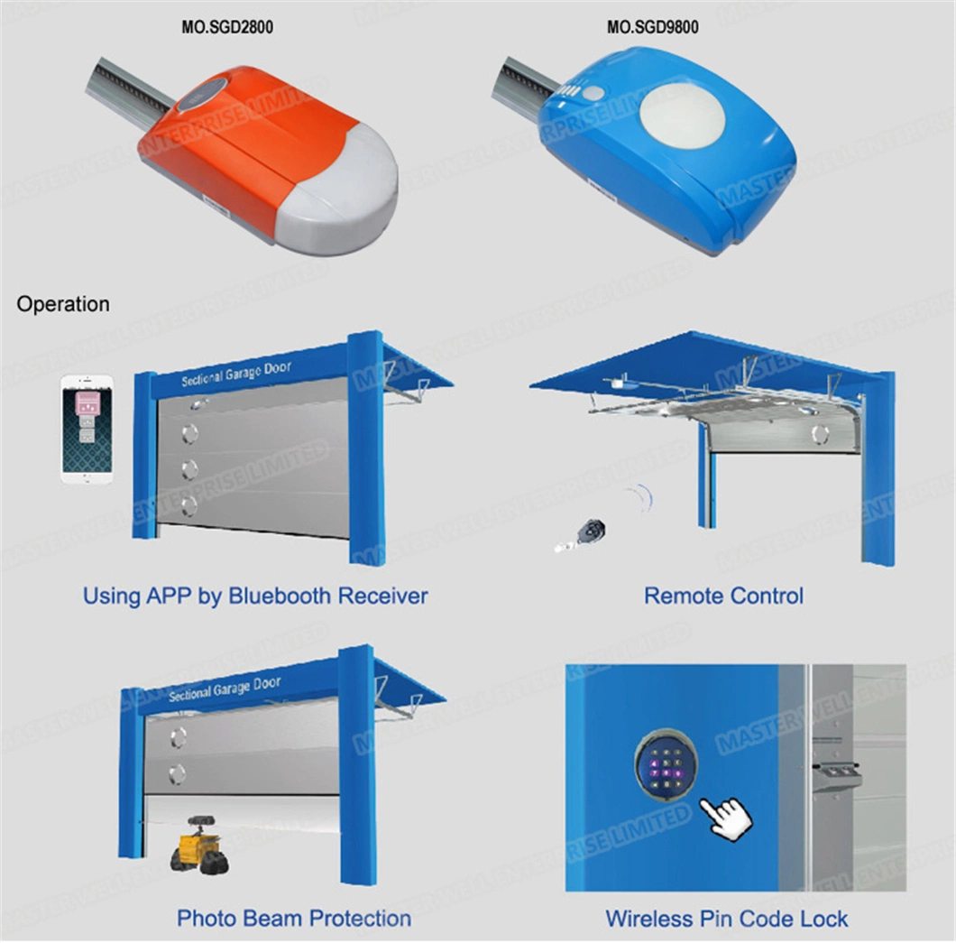 Customized Auto Residential Overhead Sectional Chain Hoist Garage Door with Window and Pedestrian