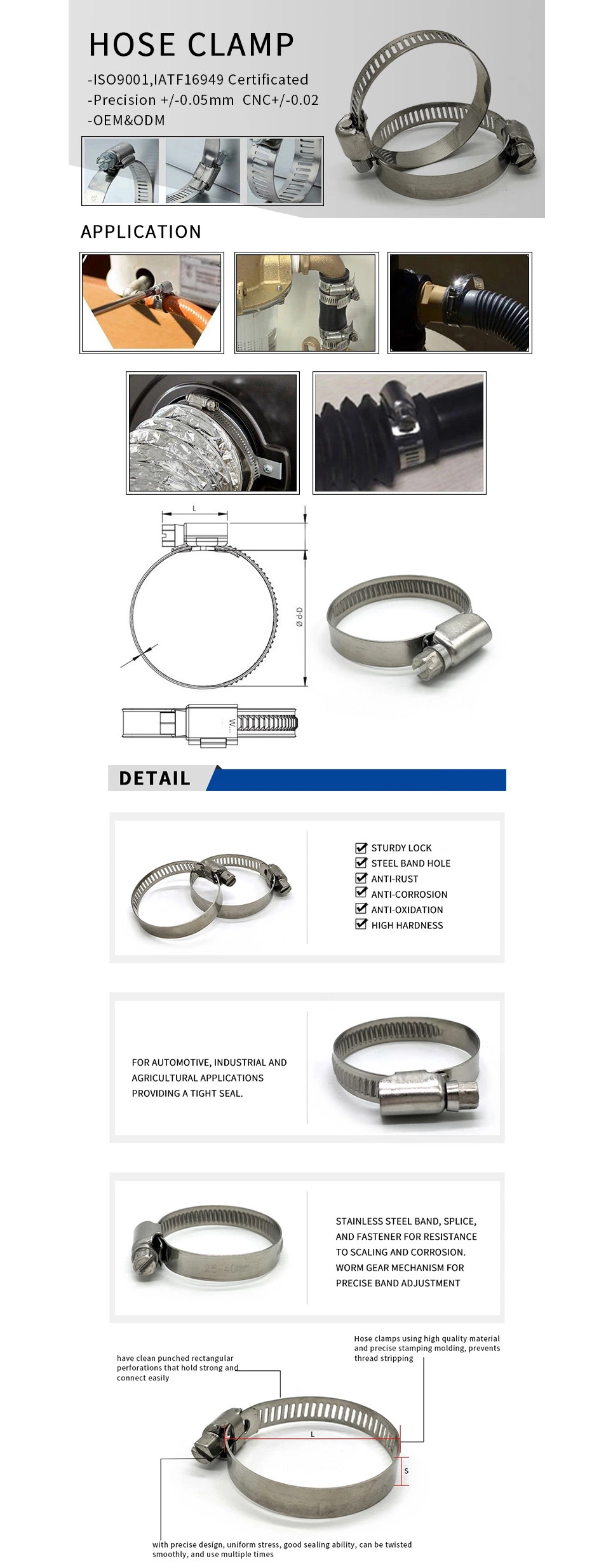 OEM Custom Stainless Steel Hardware Throat Hoop Water Pipe Duct Clamp Parts