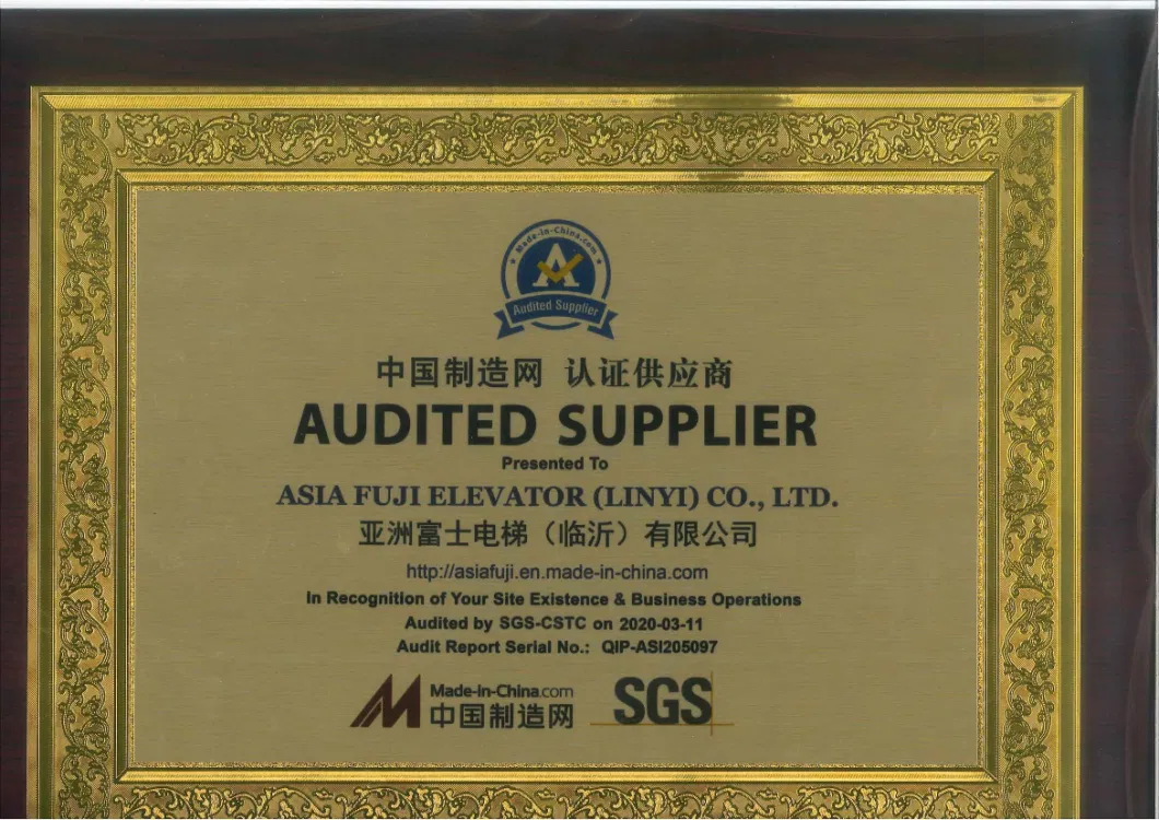 Asia FUJI Home Elevator Sightseeing/Small Passenger Lift for 8 Persons with 1.0~2.5m/S