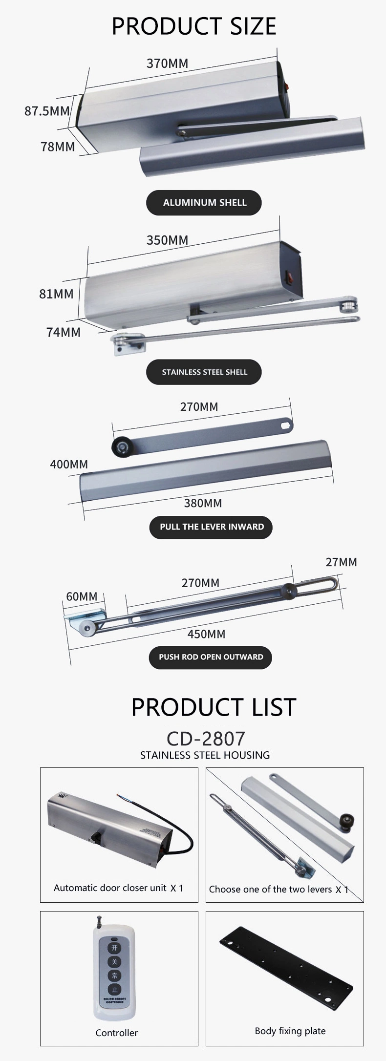 Safe Operation Electric Automatic Swing Door Operator with Remote