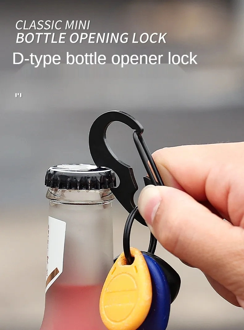 EDC Multifunctional D-Shaped Buckle Metal Beer Bottle Opener Spring Snap Hook Hanging Buckle Fast Hanging Anti-Lost Carabiner Keyring