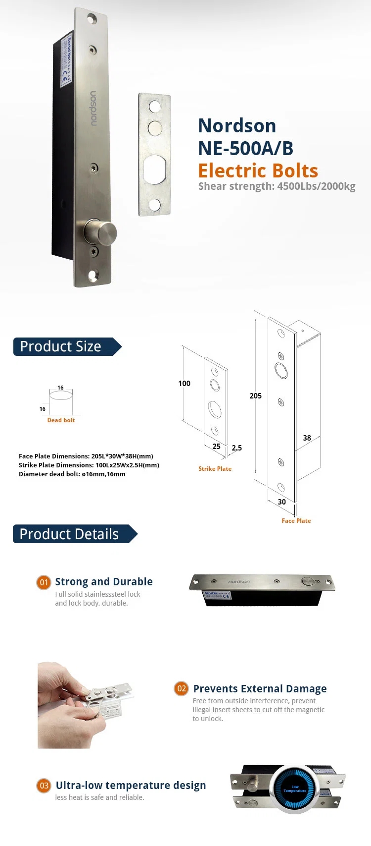 High Quality Standard Fail Secure Full Solid Stainless Steel Sturdiness Spring Bolt Electronic Digital Handle Lock