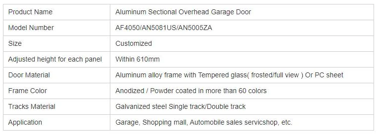 Double Glaze Sectional Automatic Overhead Aluminum Glass Garage Door with Cheap Price