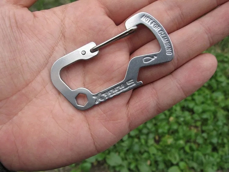 Multi-Function Stainless Steel Spring Mountaineering Climbing Carabiner Hanging Buckle Bottle Opener with Customized Laser Logo