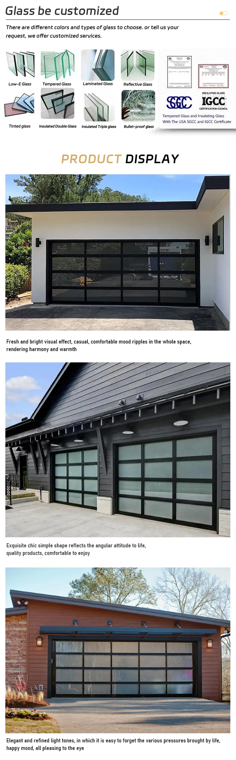 Metallic Glass Garage Door Sectional Garage Door with Spring and Handle