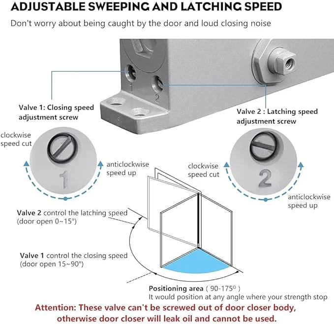 Aluminum CE Fire Rated Hydraulic Automatic Commercial Door Closer Self Closing Spring