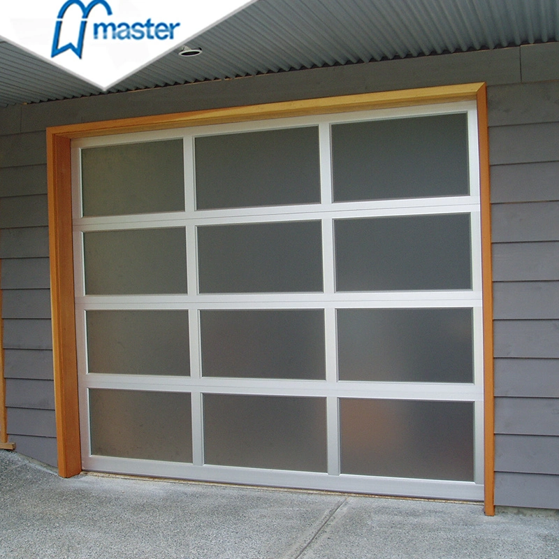 Master Well Cheap Price Overhead Electric Open Aluminum Frame Tempered Frosted Glass Garage Door for Home