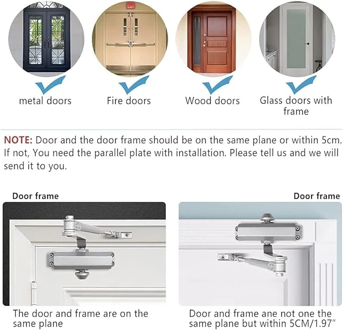 Aluminum CE Fire Rated Hydraulic Automatic Commercial Door Closer Self Closing Spring