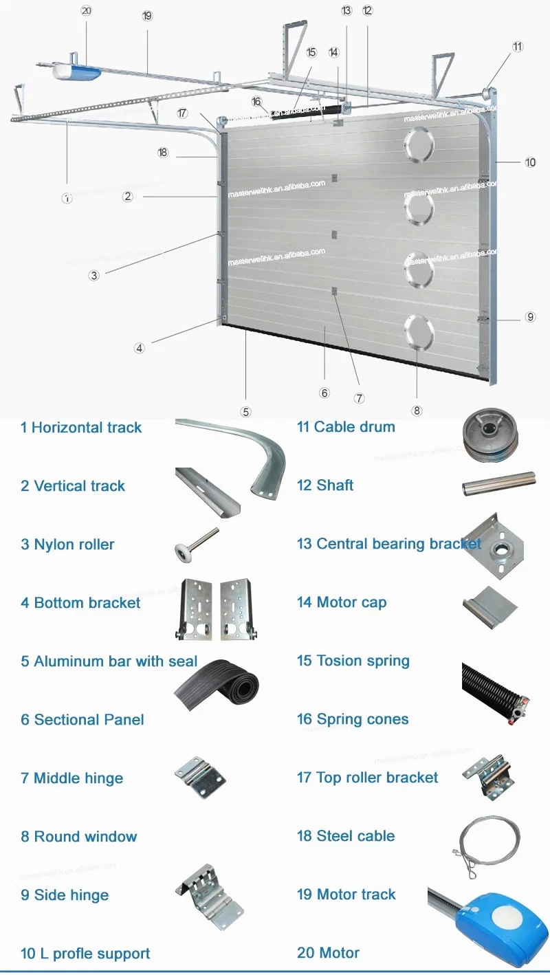 Ce Approved Residential Automatic Sectional Vertical Garage Door with Torsion Spring