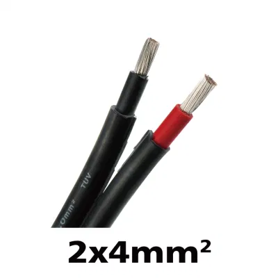 Black 1000V DC Copper Twin Core 2X4.0mm2 Heat Resistant Insulation for Electrical Wire PV Solar Cable