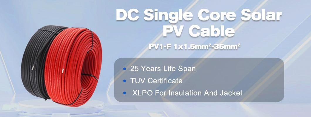 Double Protect 1000V DC Copper Single Core PV1-F 1X1.5mm2 Wire Electric PV Solar Cable